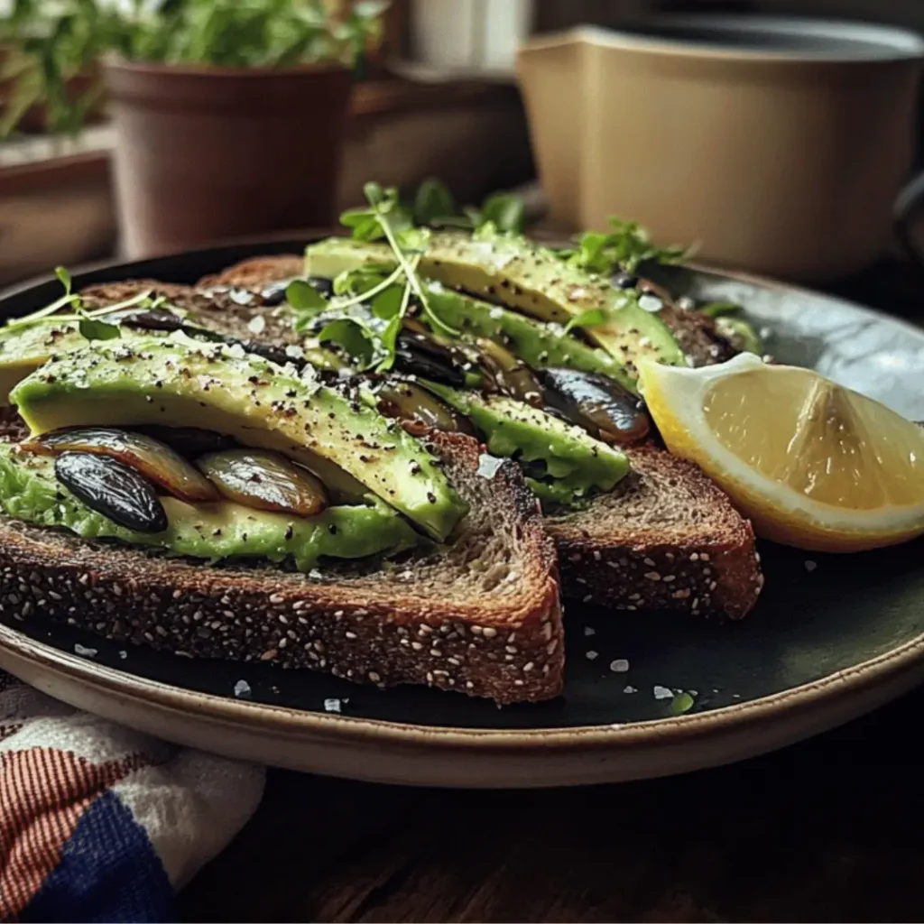 Testosterone boosting breakfast : Crispy rye toast with creamy avocado mash topped with sardines, garnished with microgreens and sprinkled with chili flakes.