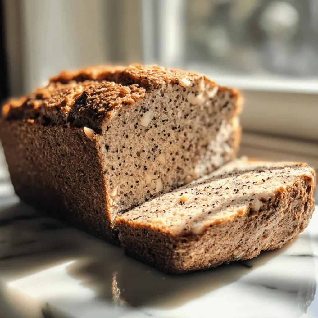 Single slice of High Protein Bread showing a poppy-seed-studded crumb and nuts.
