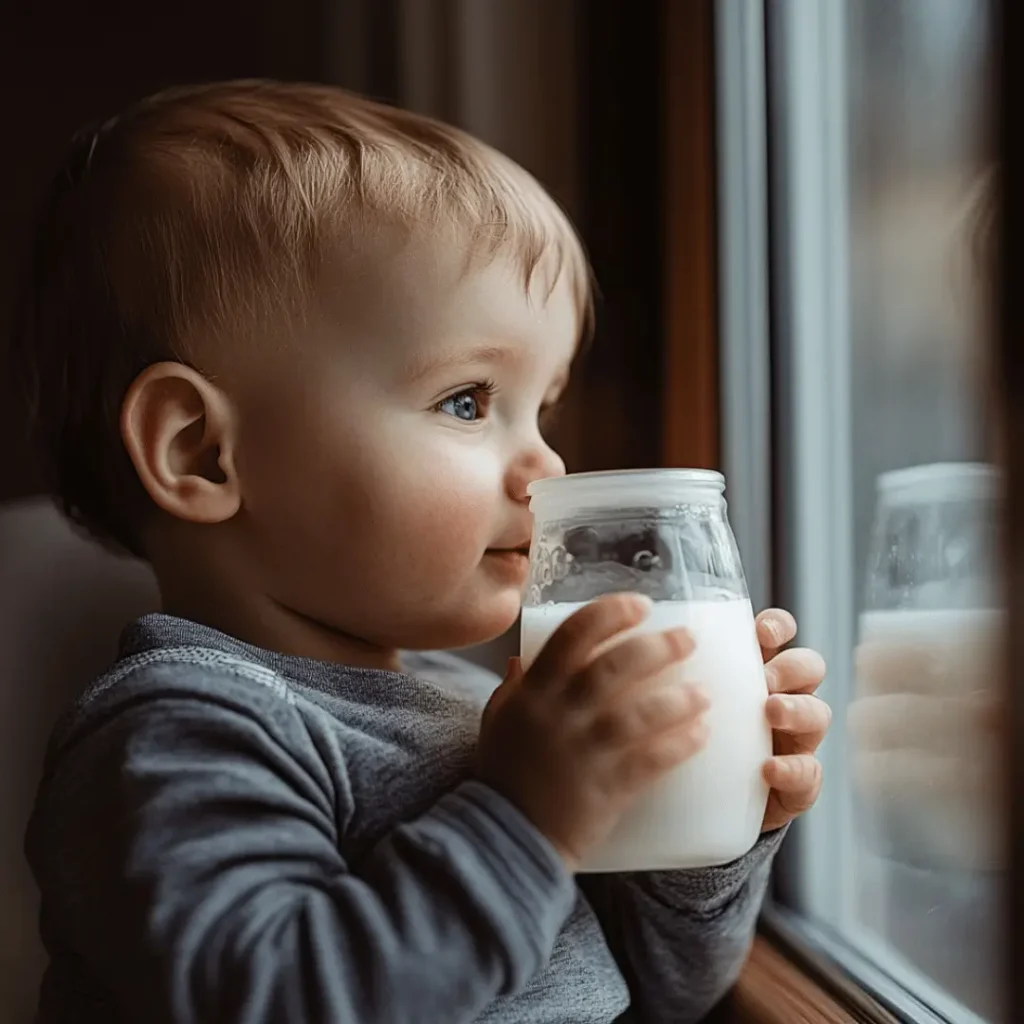 Close-up of lactose-free baby formula ingredients on a kitchen counter, showcasing is lactose free formula good for babies.


