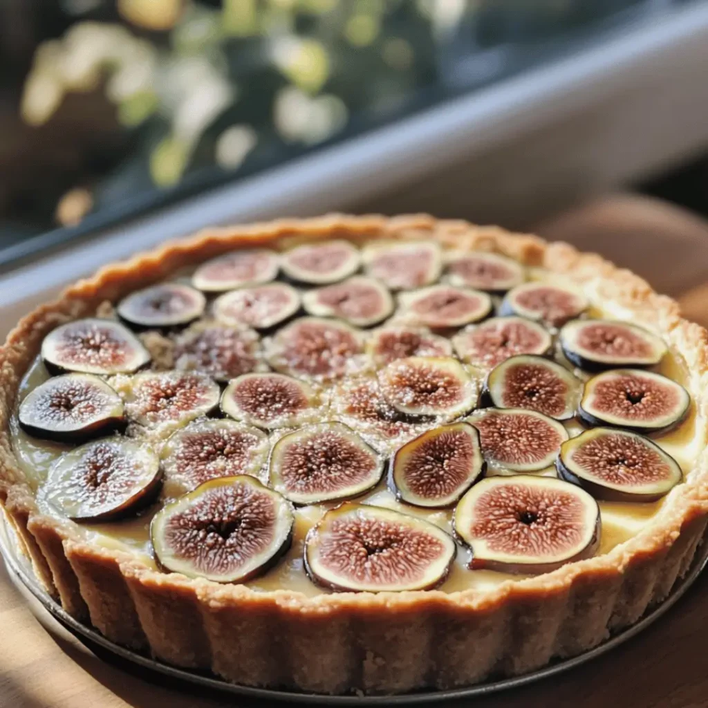 A beautifully presented lactose free cheese tart topped with fresh figs.


