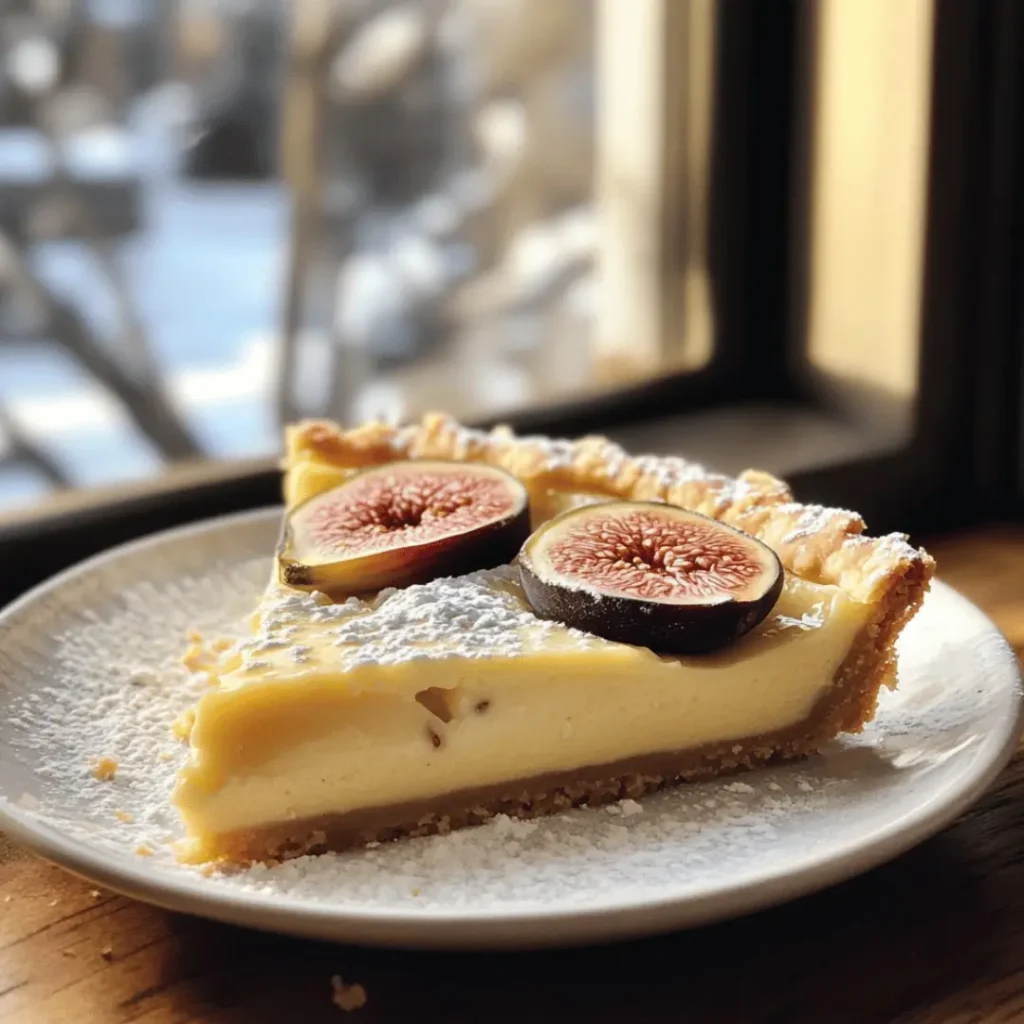 Delicious and creamy lactose free cheese tart with a golden crust and fig garnish.