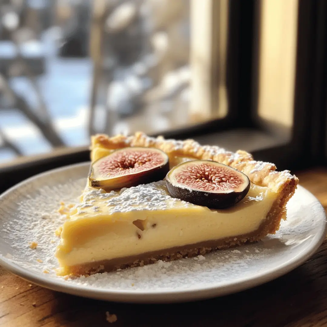 Delicious and creamy lactose free cheese tart with a golden crust and fig garnish.