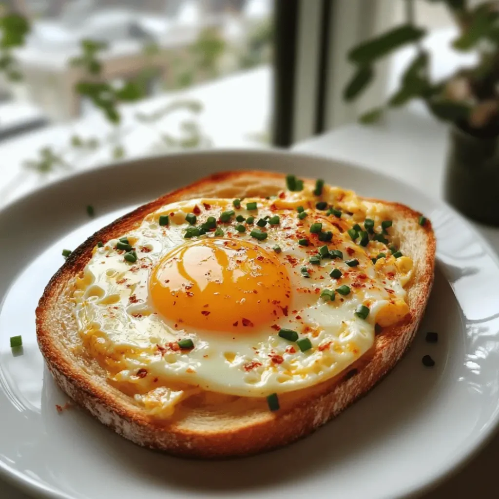A vibrant plate featuring lactose free cheese on toast with a sunny-side egg and herbs, perfect for a healthy UK breakfast.