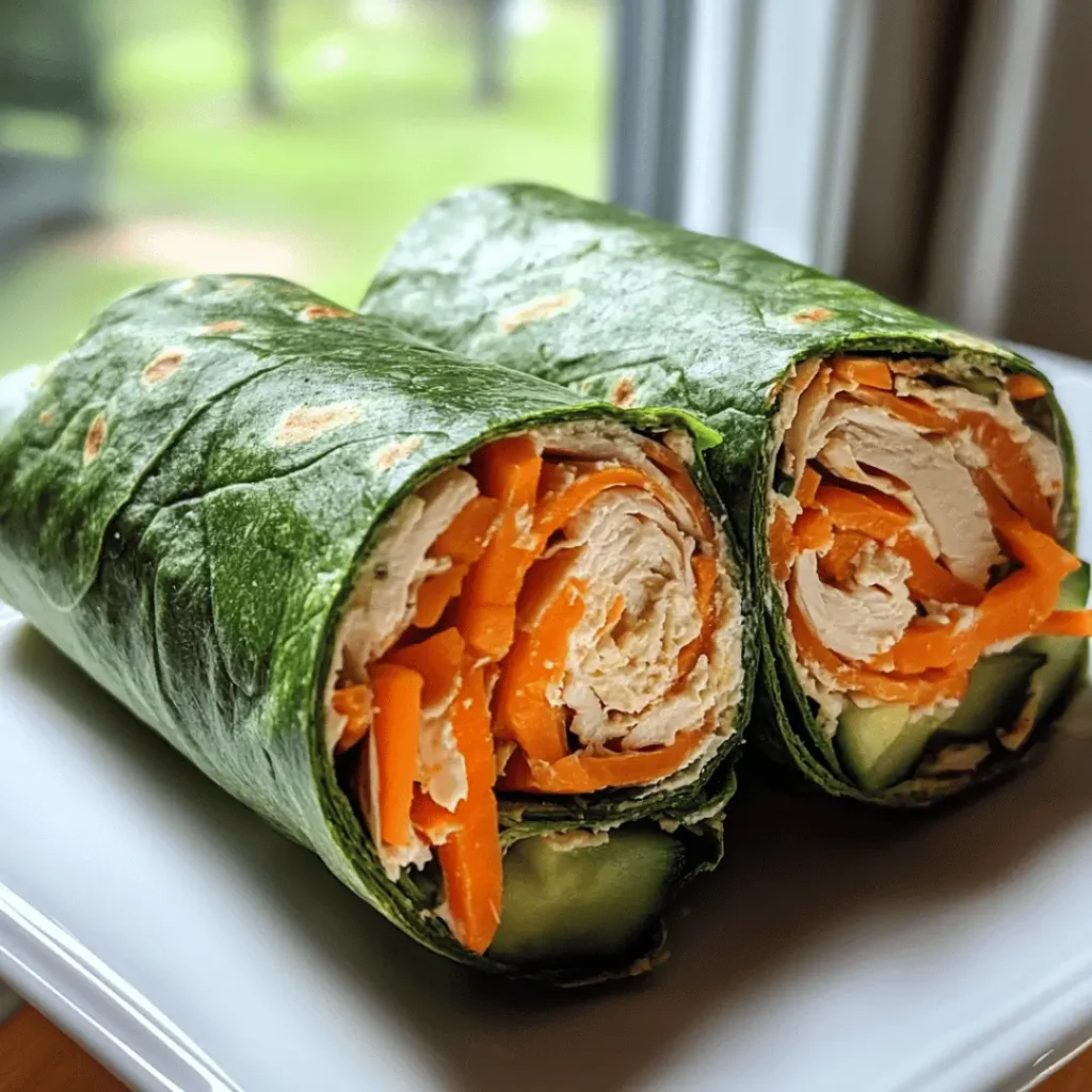 Turkey & Spinach Wrap halves revealing turkey breast and carrot ribbons