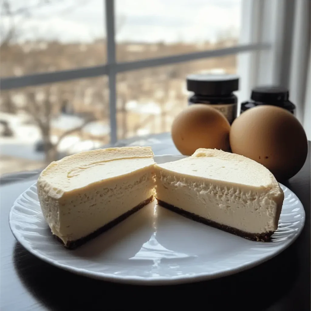 Two slices of vanilla protein cheesecake