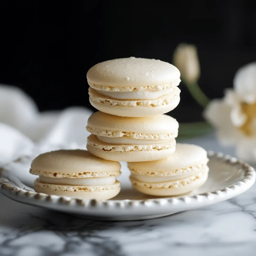 4 macarons white egg dessert